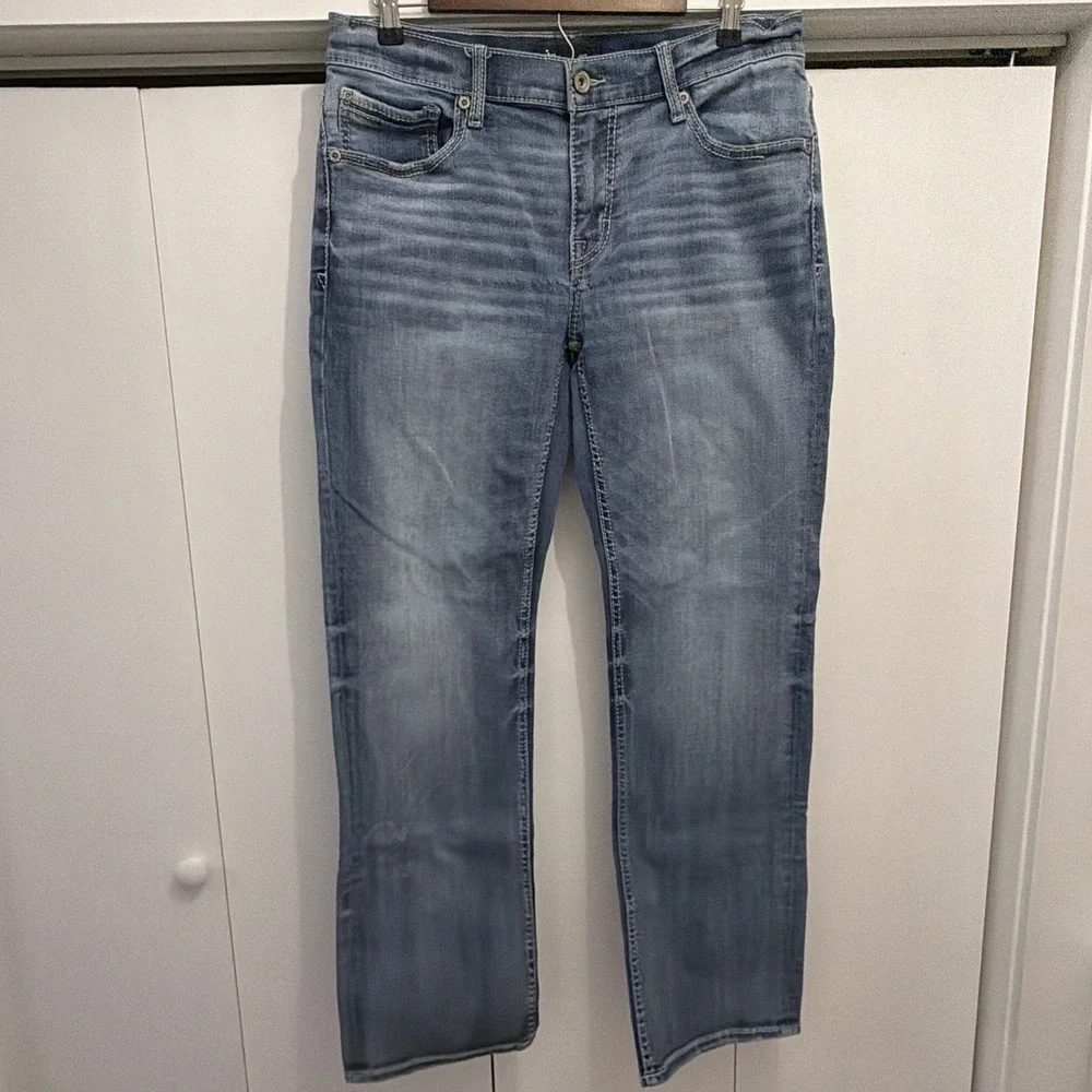 BKE Buckle Men's‎ Sz 34x32 Jake Blue Denim Stretch Jeans, Distressed GUC!